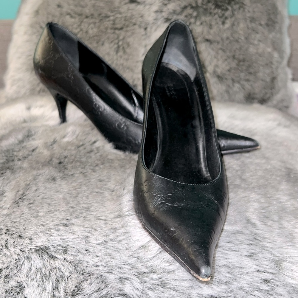 Gucci Guccissima Pointed Toe Black Leather Pumps